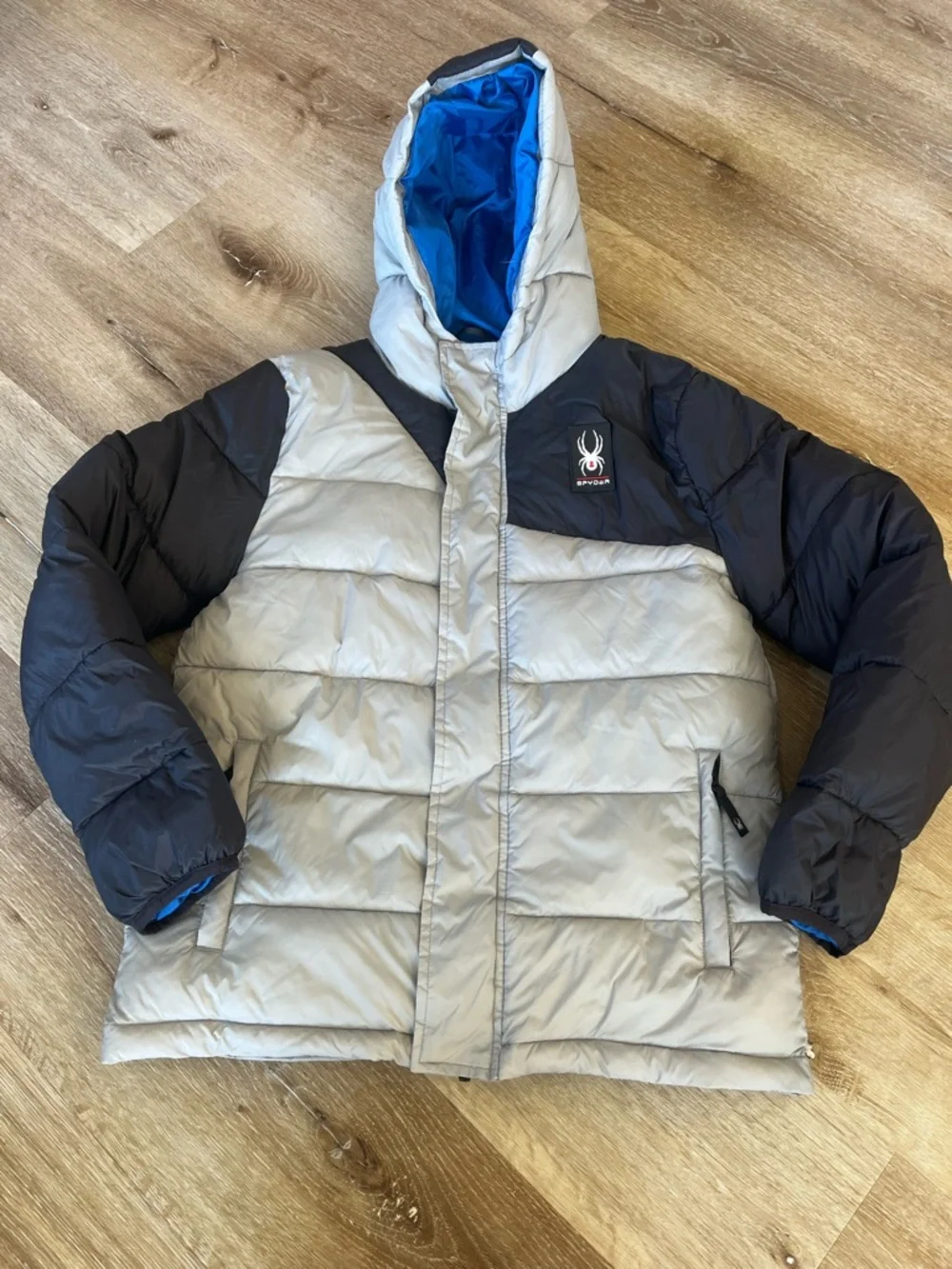 Spyder Navy & White Puffer Jacket with Red Accent Logo